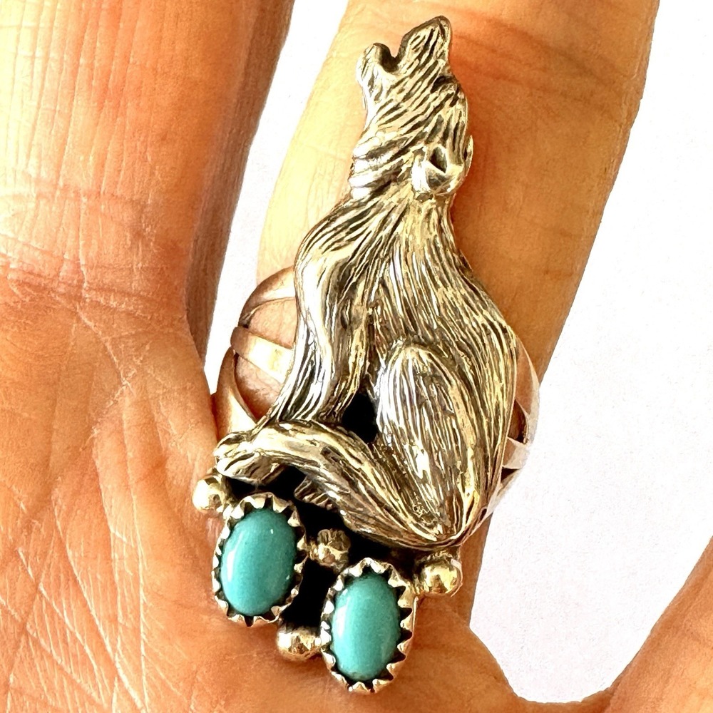 Navajo Wolf Turquoise Ring Sz 6 William Begay Sterling Howling Moon Native Amer